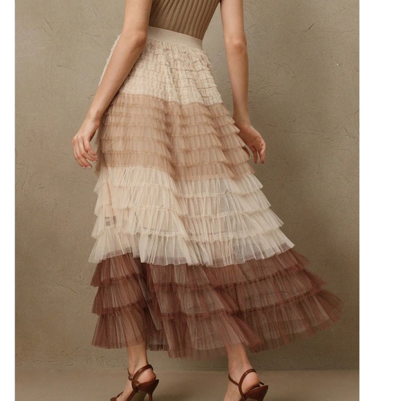 Classic Color Block Stretchy Waist Layered Tulle Maxi Skirt - Picture 7 of 12